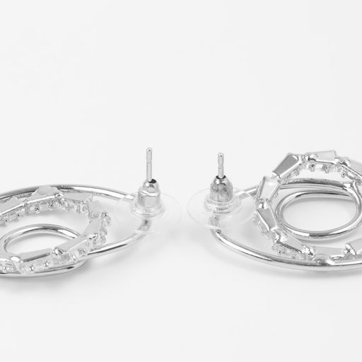 Серьги со стразами Блум тройной круг, белый в серебре - Qf фото 2