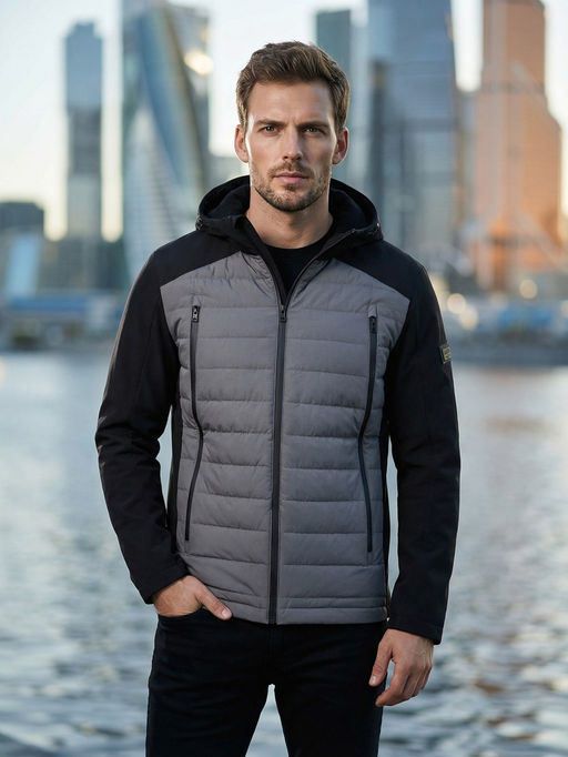 Куртка мужская гибридная стёганая с капюшоном с графеновой подкладкой черного цвета 9627_1Ch - Mtforce фото 35
