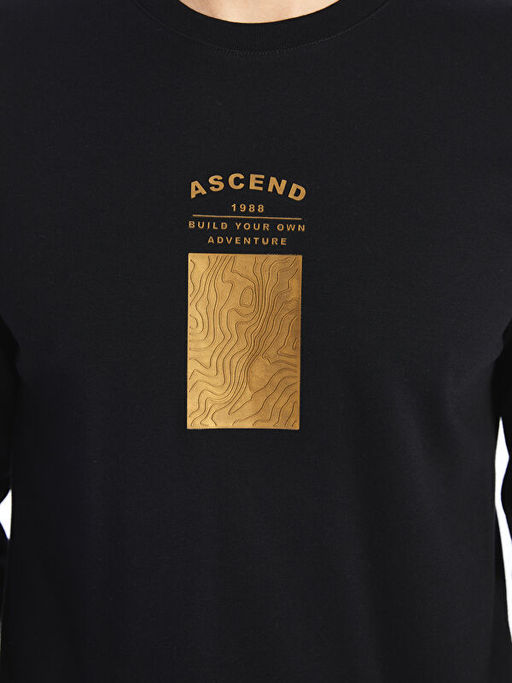 Bisiklet Yaka Uzun Kollu Bask?l? Erkek Sweatshirt