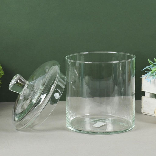 Ваза «Трубка 146», с крышкой, малая, 2.5 л, d=14 см, h=15 см (с крышкой h=20 см), стекло, прозрачная