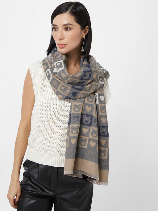 в составе ШЕРСТЬ и КАШЕМИР  Большой, мягкий, теплый двусторонний палантин с принтом. - Tantino фото 6