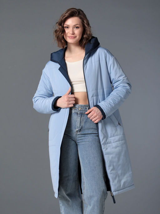 25301 Пальто дем. двустороннее т.синий/голубой - Dizzyway фото 4