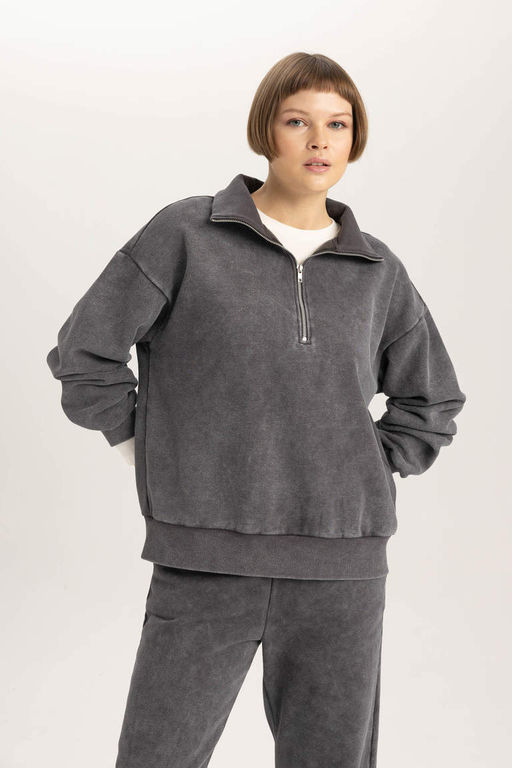 Толстовка с воротником-поло и полумолнией Relax Fit - Defacto фото 4