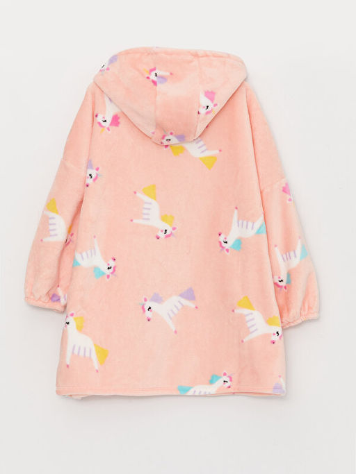 Kap??onlu Desenli Uzun Kollu Pel?? K?z ?ocuk Pijama ?st