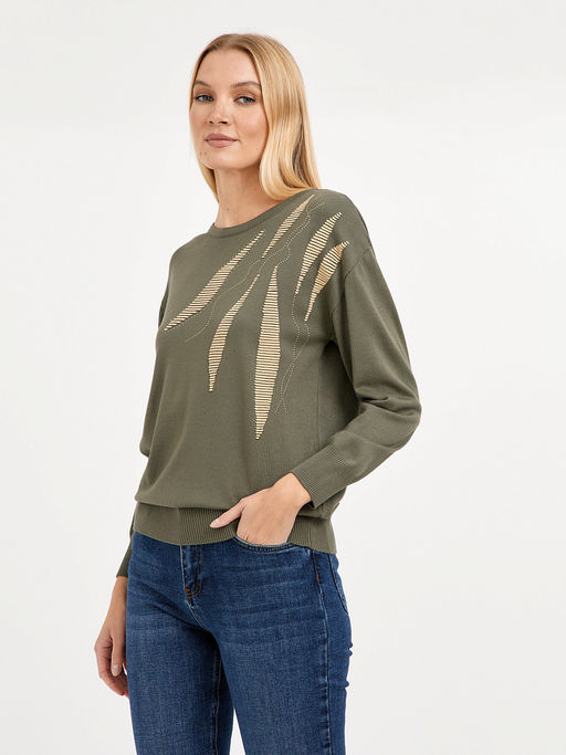 джемпер женский в цвете хаки со спущенной линией плеча - Glenfield фото 4