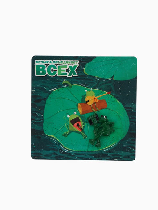 Цена за 6 шт. Значок Лягушонок с магнитофоном, цвет зелёный