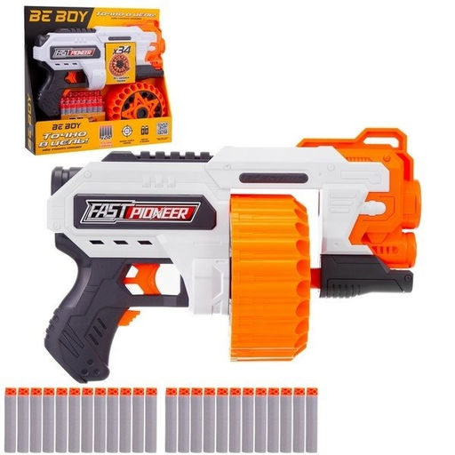 Бластер "BeBoy" с мягкими пулями, 34-х зарядный барабан (IT109775) в комплекте 24 патрона, в коробке 33*7,5*31см