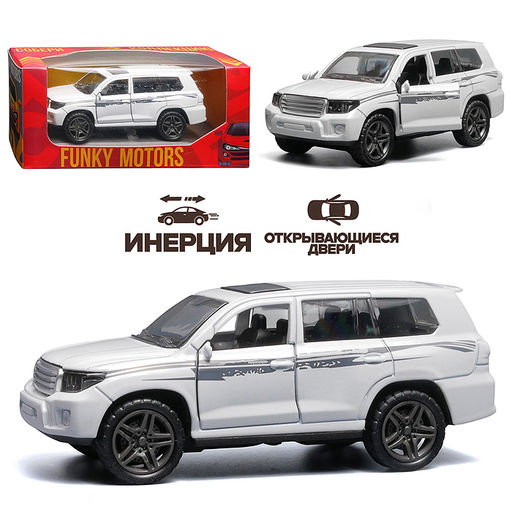 Белая с серебрянной полоской инерционная машинка die-cast , 1:32