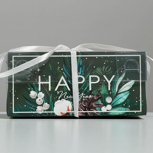 Цена за 5 шт. Коробка для капкейка Happy New year, Новый год, 16×8×7.5 см