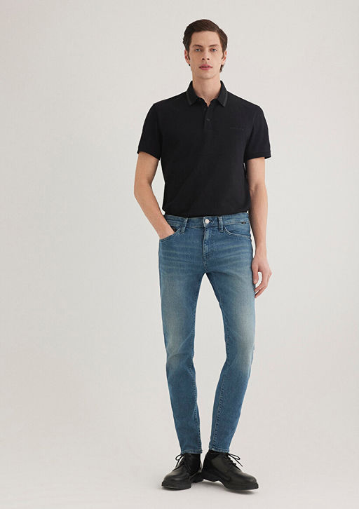 James Lux Black Golgeli Puslu Indigo Mavisi Jean Pantolon