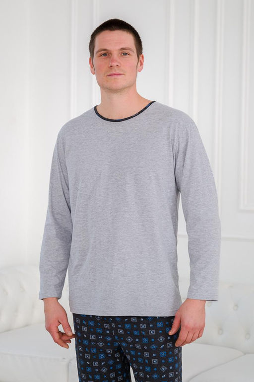 Пижама мужская из футболки с длинным рукавом и брюк из кулирки Генри антрацит макси - Амадэль фото 5