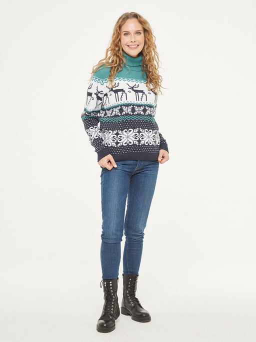 Свитер женский 212-41061. 893/10054/18-5610 т.джинс/белый/аквамарин