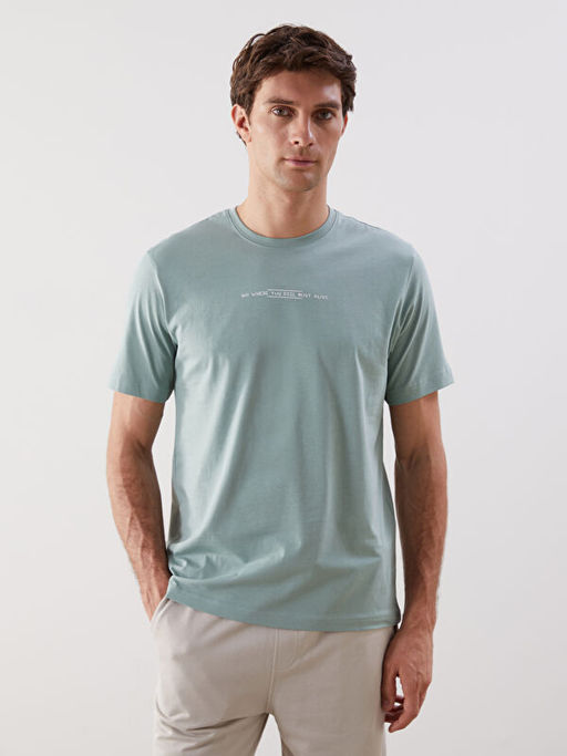 Bisiklet Yaka Bask?l? Penye Erkek Ti??rt