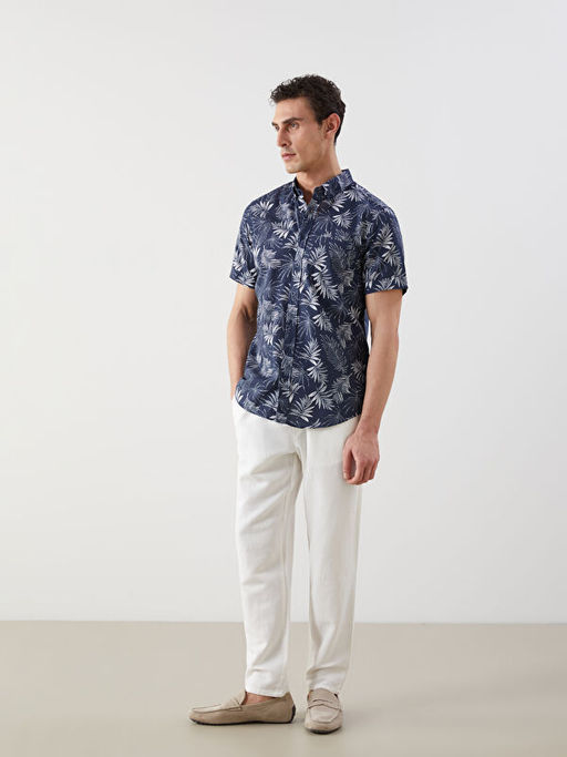 Regular Fit K?sa Kollu Desenli Poplin Erkek G?mlek