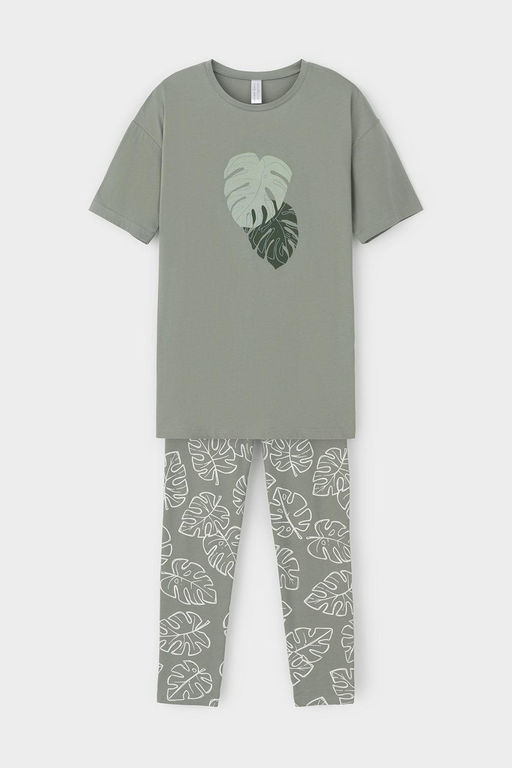 Е 20099/24/зеленый чай,тропические листья пижама жен