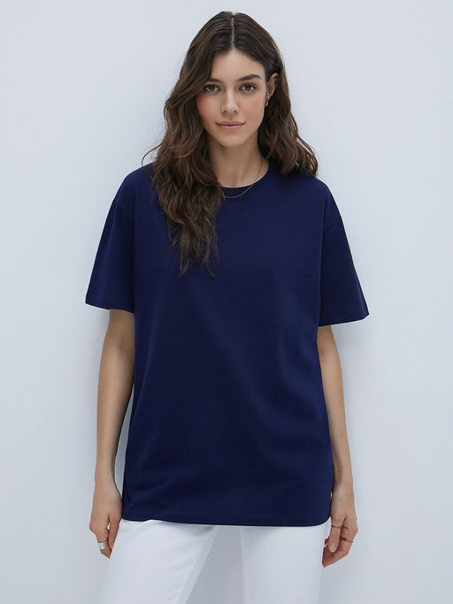 OmT_D1301 Фуфайка (футболка) OVERSIZE, COTTON - blu notte - Omsa фото 4