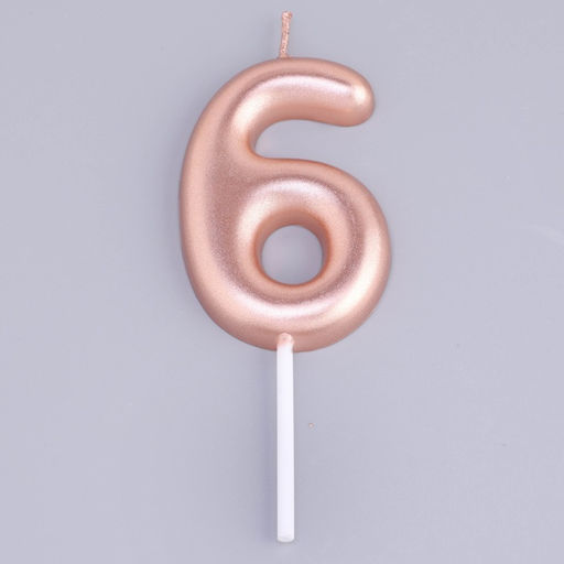 Цена за 3 шт. Свеча в торт «Европейская», цифра 6, 6 см, розовое золото