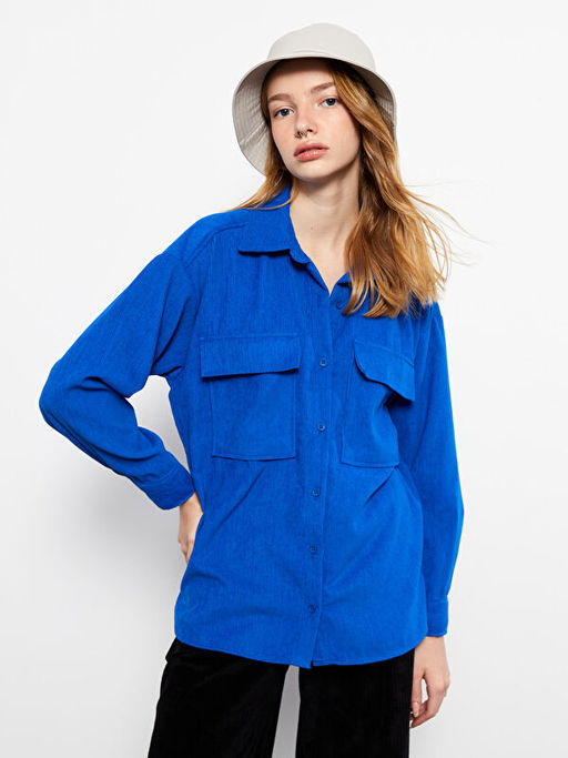 D?z Uzun Kollu Kadife Oversize Kad?n G?mlek Ceket