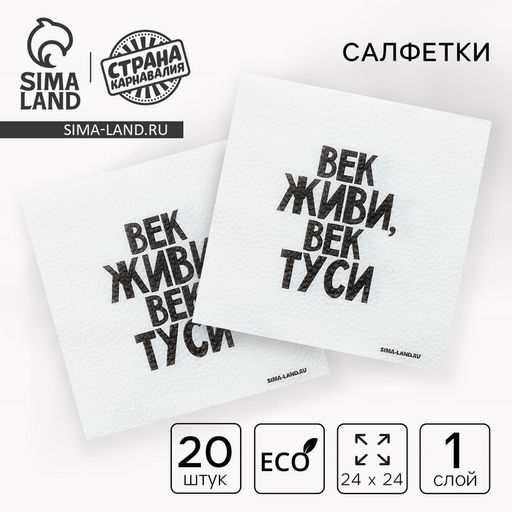 Салфетки бумажные однослойные «Век живи, век туси» 24×24 см, набор 20 шт.