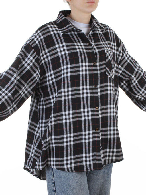 C503 BLACK/WHITE Рубашка женская оверсайз (95% хлопок, 5% спандекс)