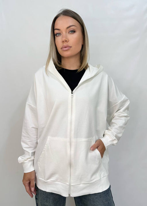 K12997 Толстовка на молнии с капюшоном OVER SIZE (хлопок) БЕЛЫЙ