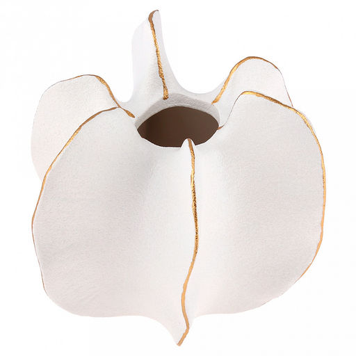 Ваза керамическая "Карамбола" 320мл, 13,2х13см h12,5см, д/горла - 3,3см, фактурный глянец, цвет - белый с золотом, в коробке (Китай)