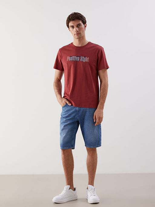 Bisiklet Yaka Bask?l? Penye Erkek Ti??rt