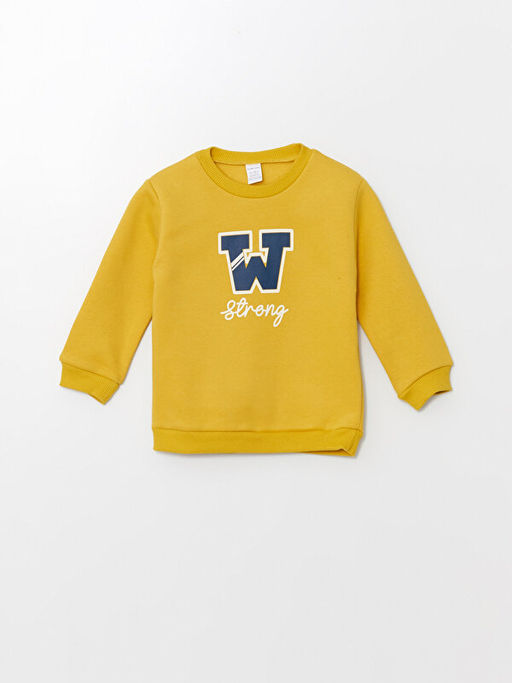 Bisiklet Yaka Uzun Kollu Bask?l? Erkek Bebek Sweatshirt