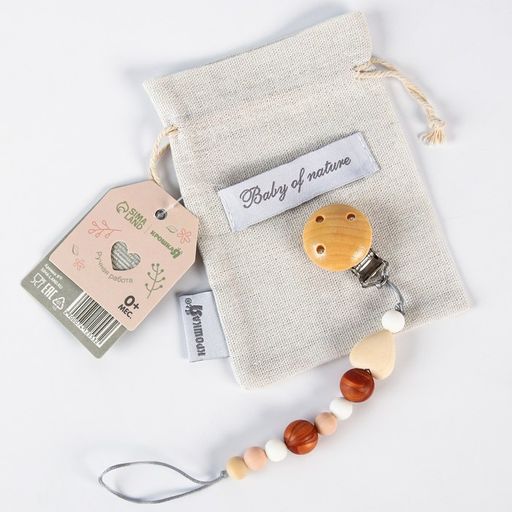 Держатель для соски - пустышки силиконовый Baby of nature, цвет бежевый/коричневый - Крошка я фото 2