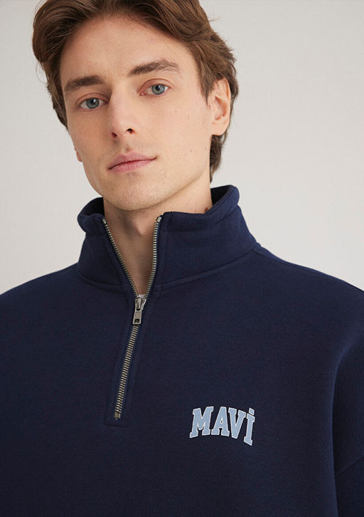 Mavi Logo Bask?l? Yar? Fermuarl? Lacivert Sweatshirt  фото 6