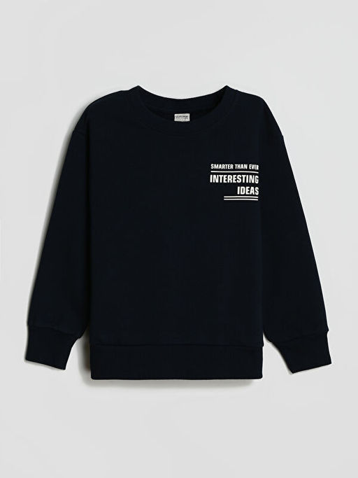 Bisiklet Yaka Bask?l? Uzun Kollu Erkek ?ocuk Sweatshirt