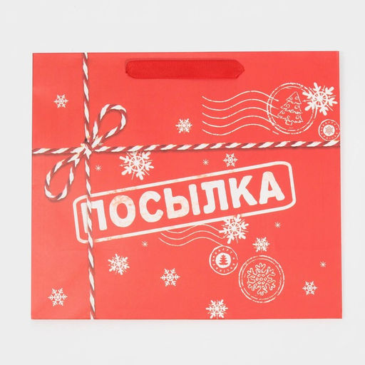 Пакет подарочный новогодний ламинированный «Посылка», ML 27 х 23 х 11.5 см