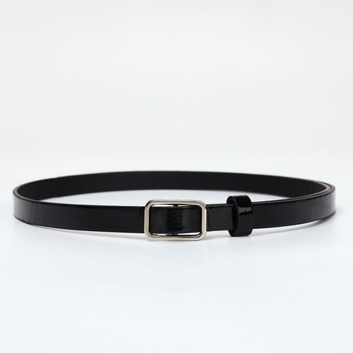 Ремень женский тонкий, 110×1.3 см, прямоугольная пряжка металл, серебристая, чёрный