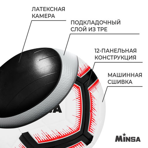 Мяч футбольный MINSA, TPE, машинная сшивка, 12 панелей, р. 5  фото 3