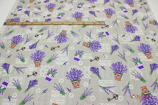 Рогожка Букеты лаванды в горшочках, ш.1.5м, хлопок-100%,160гр/м.кв - Купава фото 4