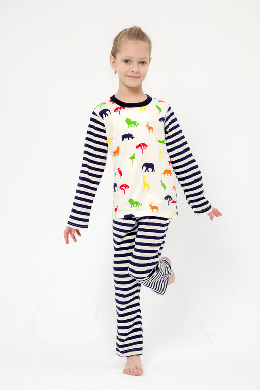 Пижама детская из джемпера и брюк без манжет из интерлока Сафари темно-синий полоса - Амадэль фото 21