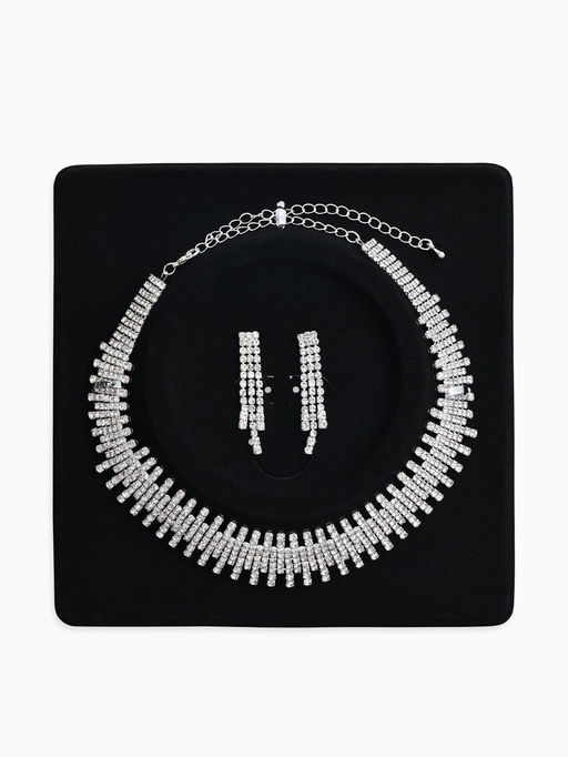 Набор 2 пред-а: серьги, колье со стразами "Лёд" клавиши, d=13,5см, цвет белый в серебре