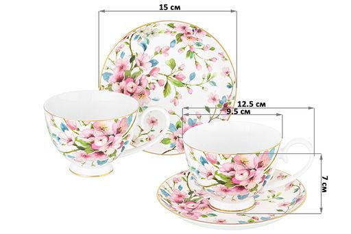 Чайн. наб. 12 пр. 300 мл Яблоневый цвет на белом на ножке, NEW BONE CHINA - Elan gallery фото 3