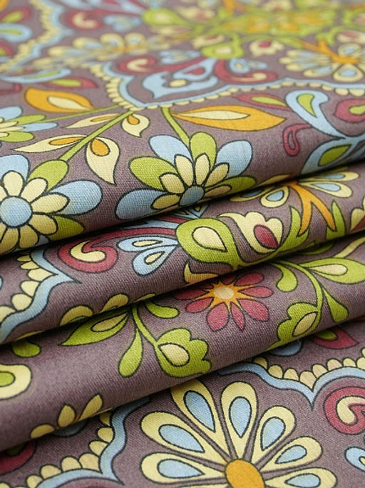 Сатин Мандала цветов цв.коричнево-лиловый, ш.2.5м, хлопок-100%, 115гр/м.кв - Купава фото 2