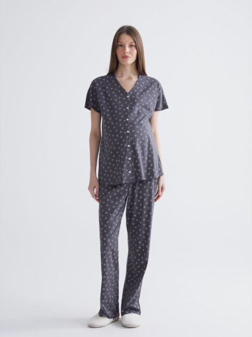 V Yaka Desenli Hamile Pijama Tak?m?