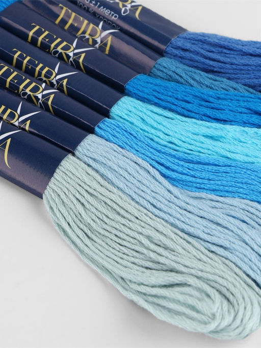 Цена за 2 шт. Нитки мулине TEIRA, 8±1 м, набор 7 шт., хлопок, голубые