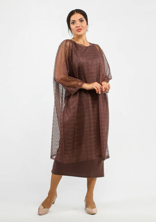 Комплект: платье и свободная накидка кофейный