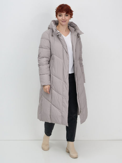 Пальто зимнее утепленное с капюшоном женское серого цвета 7628Sr - Mtforce фото 14