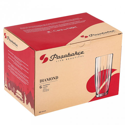 Diamond Стакан стеклянный 315мл, набор 6шт, h16см, цветная коробка, Pasabahce (Россия) - Домашняя мода фото 6