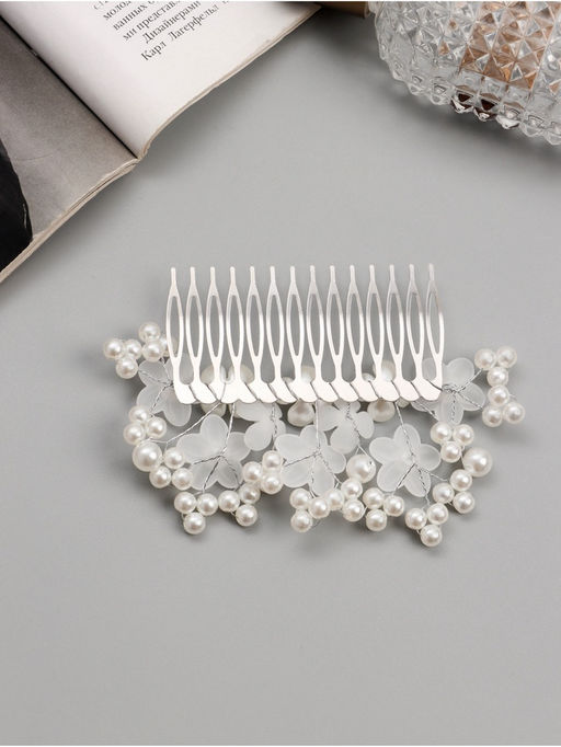 Гребень для волос QF «Эмилия», цветы ассорти шарики, 10×7 см, белый