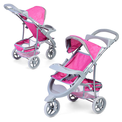 Коляска для кукол, 3-колесная, металлическая, прогулочная, с тентом, с корзиной