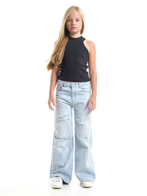 Джинсы клеш рваные для весны и лета 33-1053 св.голубой - Mini maxi фото 19