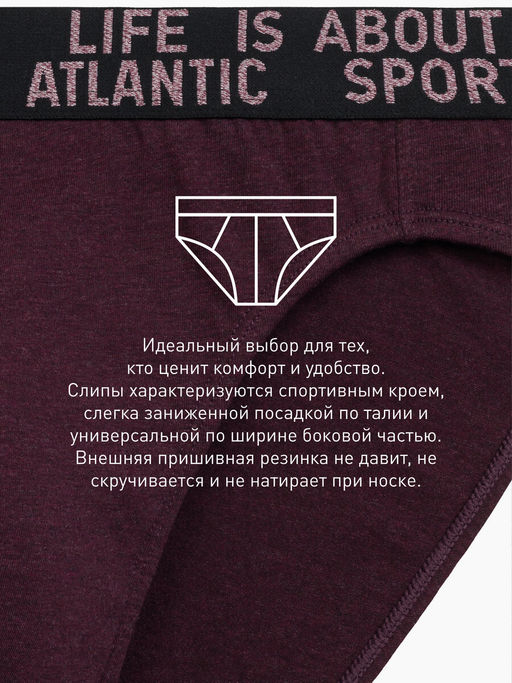 ATLANTIC 3MP-209 Трусы спорт Melange - набор 3 шт. зеленый меланж + винный меланж + голубой меланж  фото 7