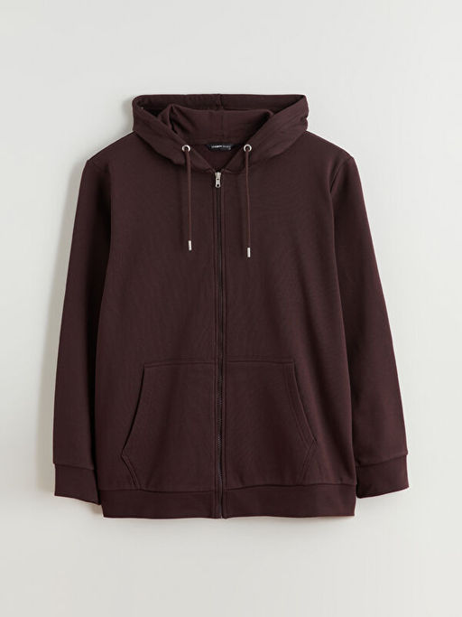 Kap??onlu Uzun Kollu Erkek Kal?n Fermuarl? Sweatshirt