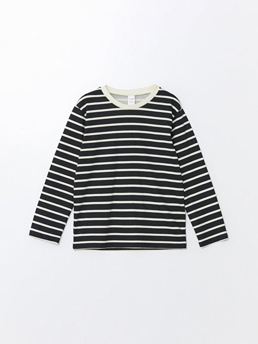 Bisiklet Yaka Uzun Kollu Erkek ?ocuk ?izgili Ti??rt